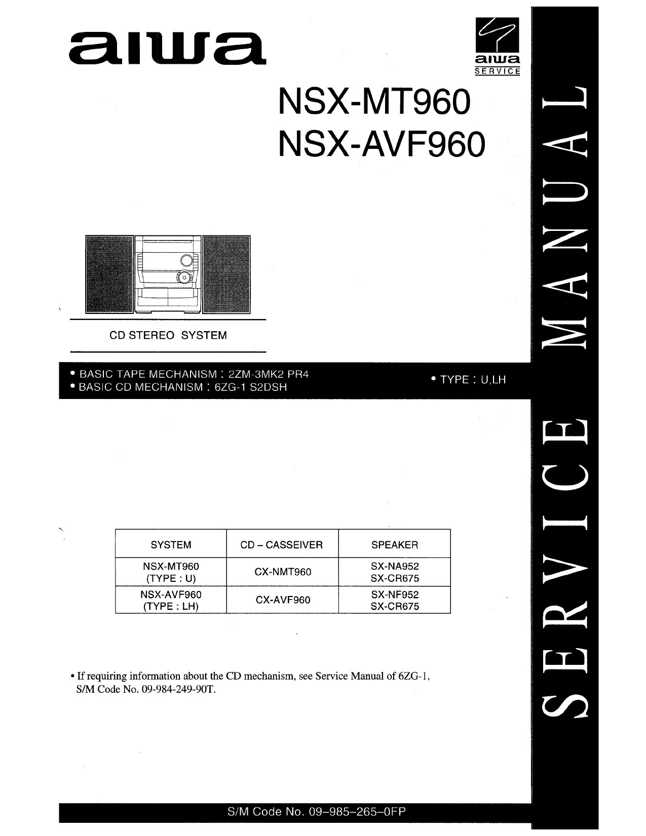 Aiwa Nsx Avf960 Nsx Mt960 Service Manual Manualzz