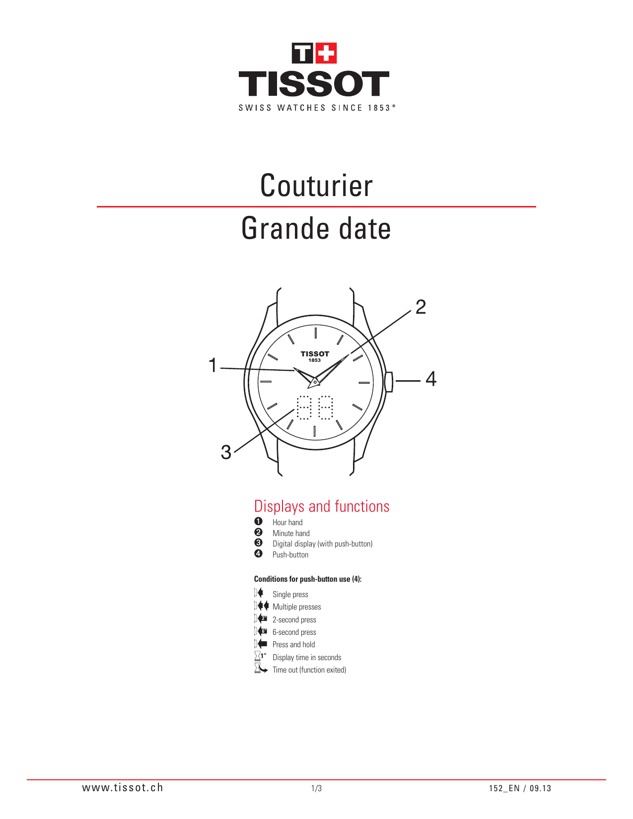 Tissot Couturier Grande Date User Manual Manualzz