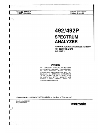 Details about   Tektronix Programmers Manual 492P Spectrum Analyzer P/N 070-3401-00 