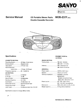 Sanyo mcd-z37f Service Manual | Manualzz