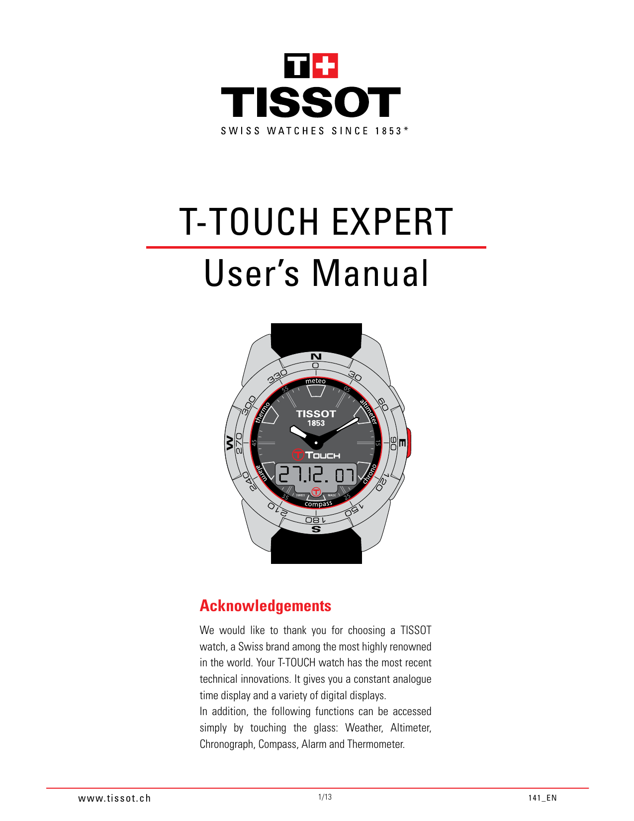 Tissot T013.420.17.207.00, T013.420.47.201.00 User Manual | Manualzz