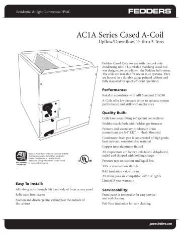 Fedders Cased A-Coil AC1A Series Specifications | Manualzz