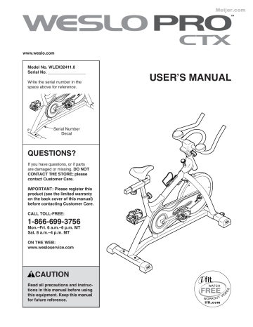 Weslo Pro CTX WLEX32411.0 User Manual Manualzz