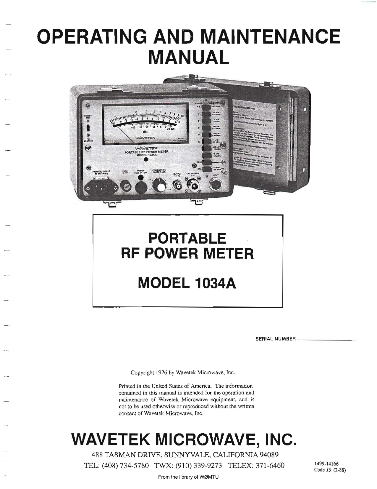 Wavetek Pacific Measurements 1034A Ops Serv Manual 