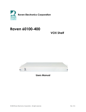 Raven 60100-400 VOX Shelf Quick Reference Manual | Manualzz