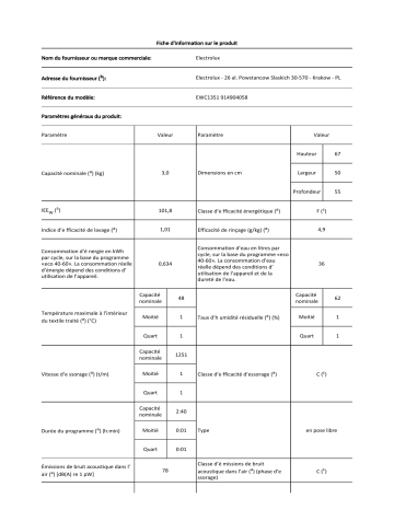 Electrolux EWC1351 Lave linge compact Product information | Manualzz