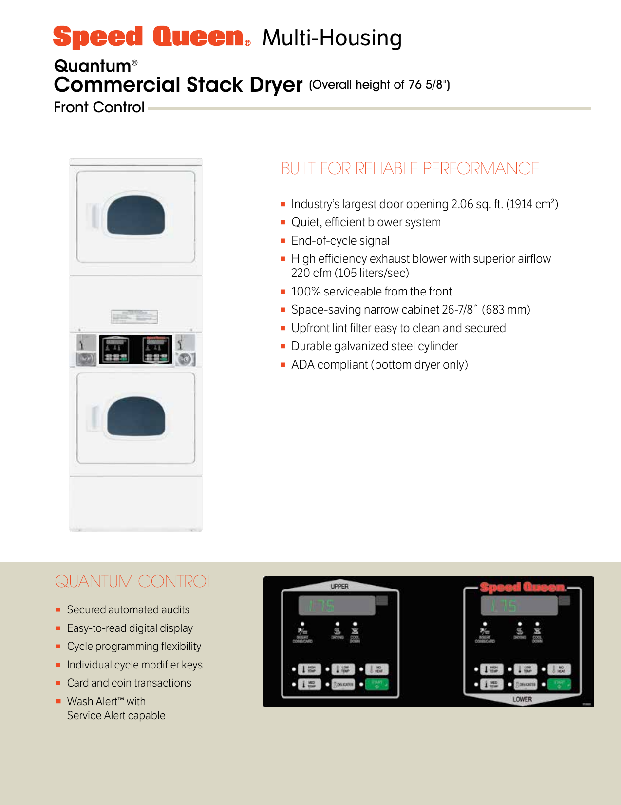 Speed Queen - SDENCAGS173TW01 - Commercial Front Control Electric Dryer -  240 Volt-SDENCAGS173TW01