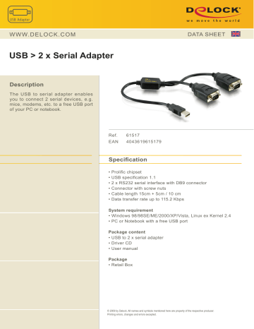 DeLOCK 61517 Adapter USB > 2 x Serial Data Sheet | Manualzz