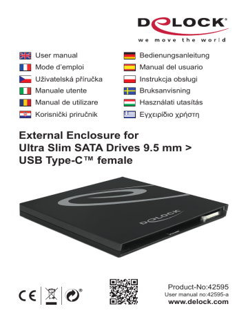 DeLOCK 42595 External Enclosure for Ultra Slim SATA Drives 9.5 mm > USB Type-C™ female Manuel utilisateur | Manualzz