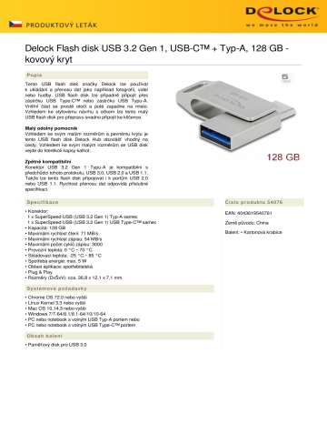 DeLOCK 54076 USB 3.2 Gen 1 USB-C™ + Type-A Memory Stick 128 GB - Metal Housing Dátový hárok | Manualzz
