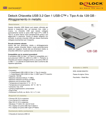 DeLOCK 54076 USB 3.2 Gen 1 USB-C™ + Type-A Memory Stick 128 GB - Metal Housing Scheda dati | Manualzz