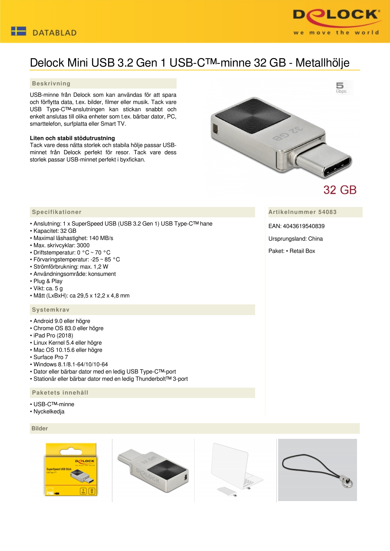 128 GB USB 3.1-minne för USB Type-C™-enheter