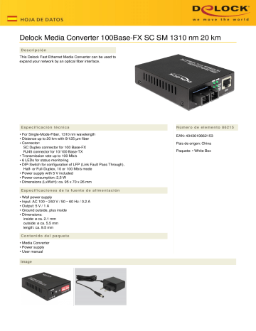 Delock 86215 Media Converter 100Base-FX SC SM 1310 nm 20 km Data Sheet | Manualzz