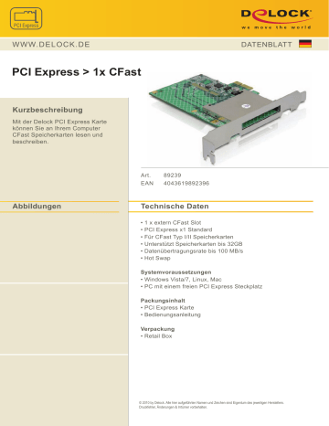 DeLOCK 89239 PCI Express > 1x CFast Datenblatt | Manualzz