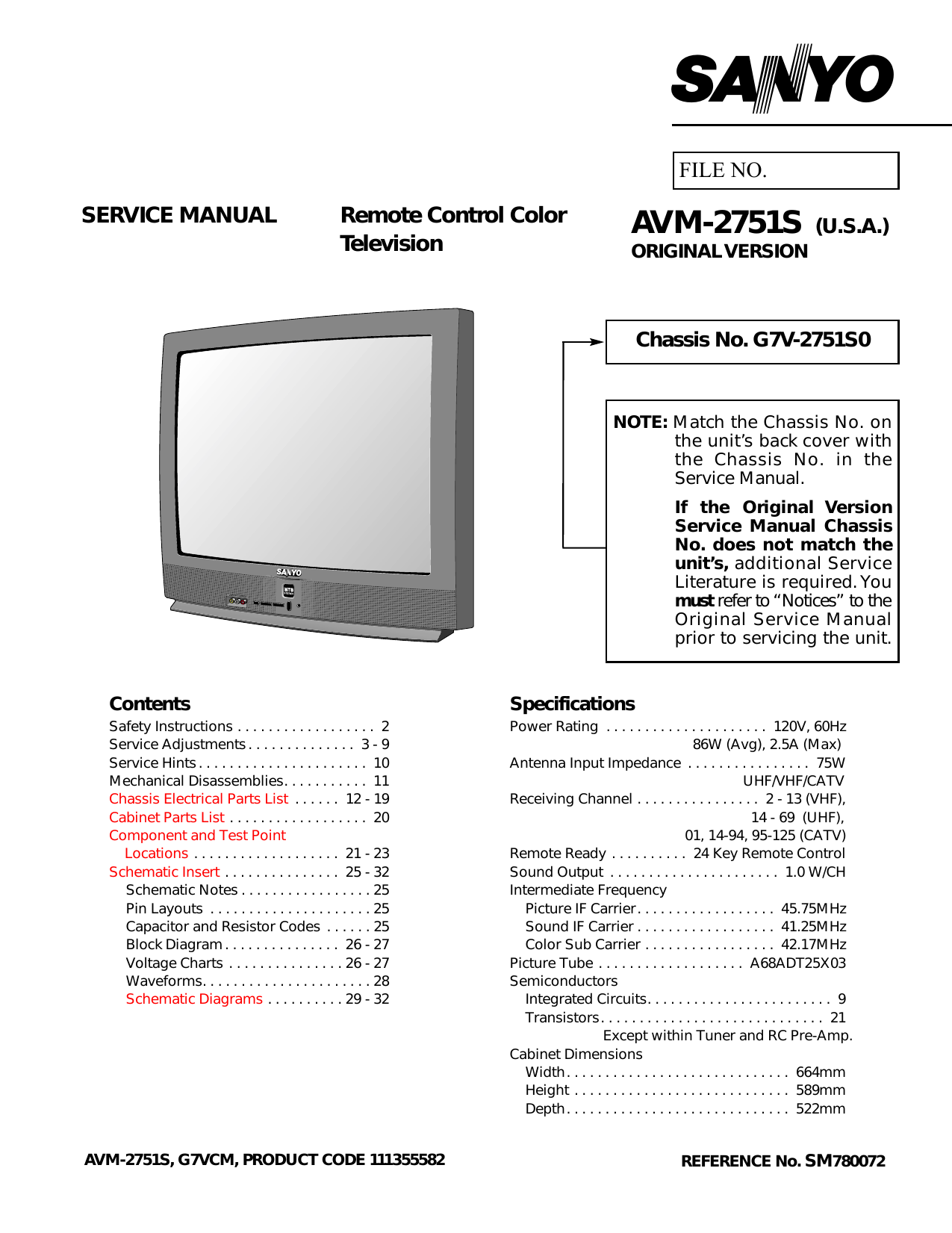 Sanyo Avm 2751s Service Manual Manualzz