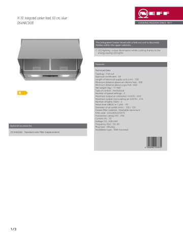 Neff D64MAC1X0B Integrated Cooker Hood Spec Sheet | Manualzz