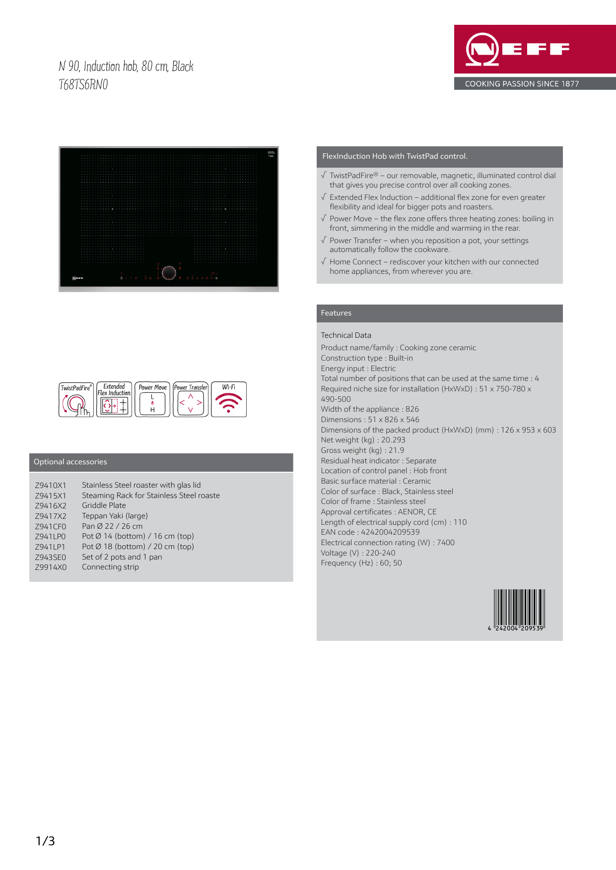 NEFF 80cm Induction Cooktop Specification Manualzz