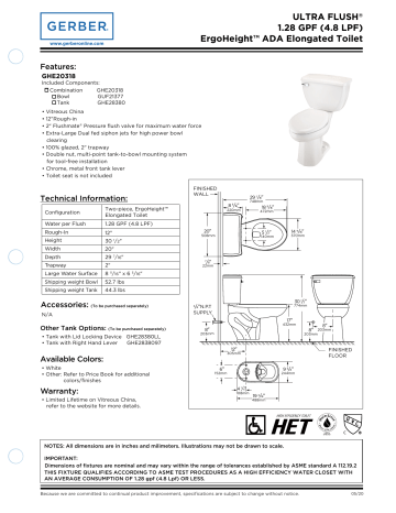 Gerber GHE20318 Ultra Flush® 1.28 gpf 12