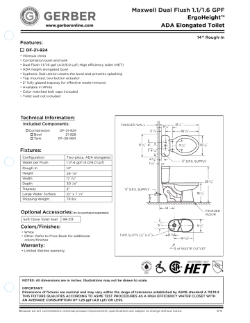 Gerber GDF21924 Maxwell® Dual Flush 1.1/1.6 gpf 14