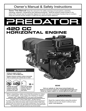 13 HP (420cc) OHV Horizontal Shaft Gas Engine, EPA/CARB