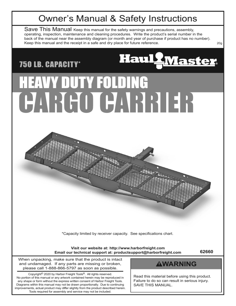 HaulMaster Item 62660UPC 193175314864 Owner's manual Manualzz