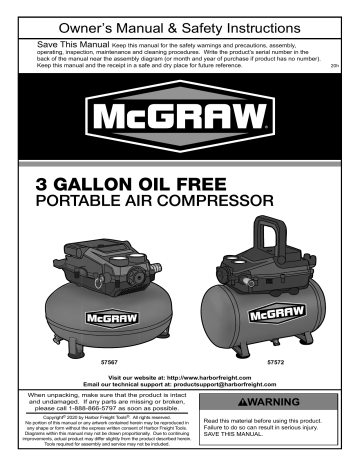 3 Gallon, 1/3 HP, 110 PSI Oil-Free Pancake Air Compressor