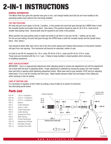 Malco 2IN1 Rubber Hand Riveter Installation Manual | Manualzz