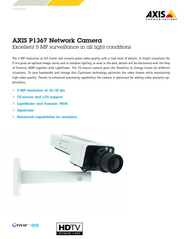 AXIS P1367 5MP FIXED BOX CAM Data Sheet | Manualzz