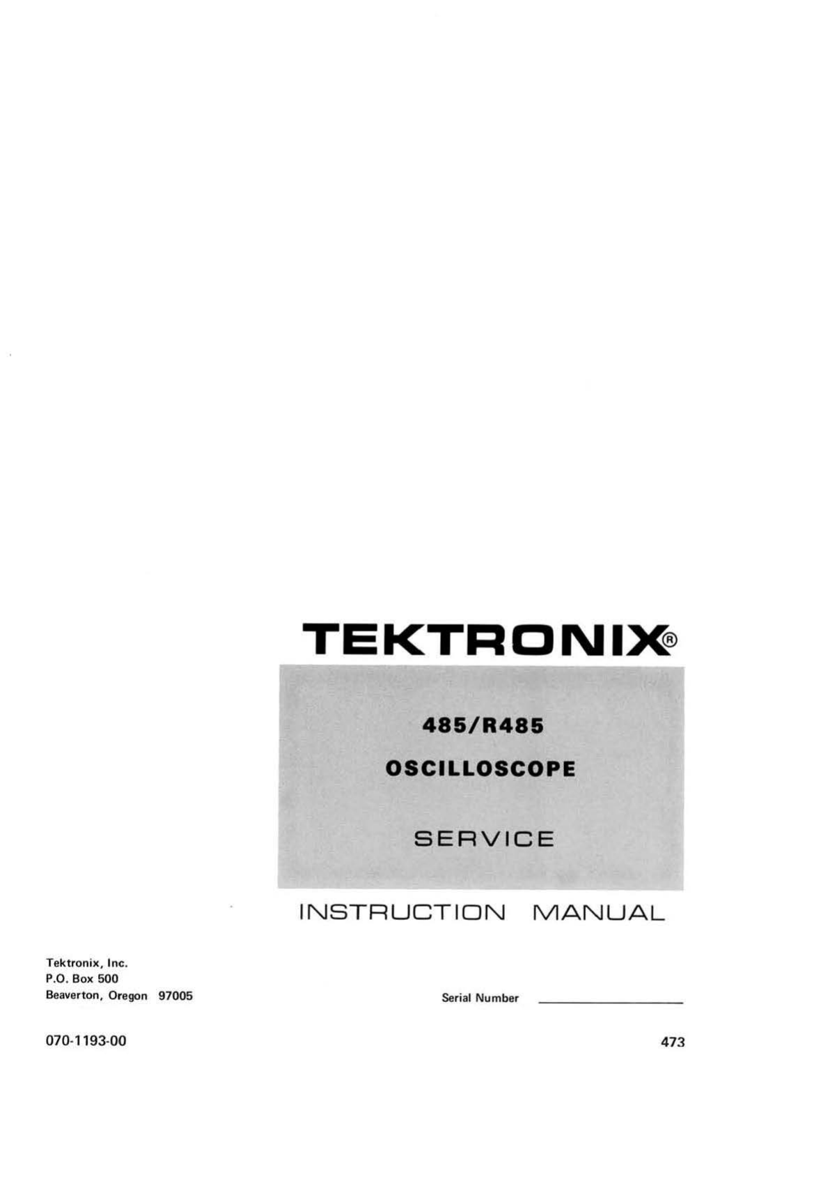 Tektronix Tek 485 Oscilloscope,Manual Operating & Service with schematics 