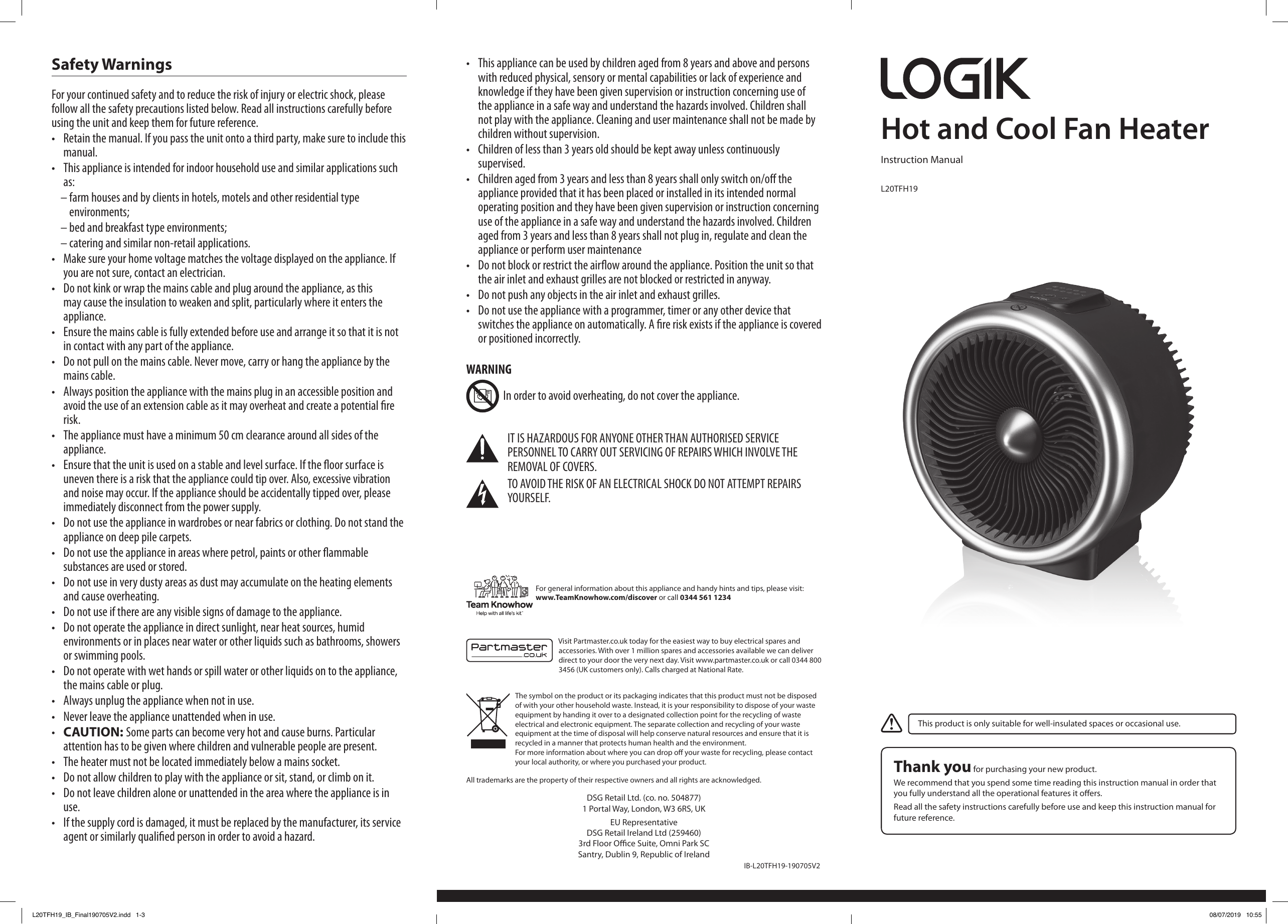 Logik L20TFH19 Instruction Manual 