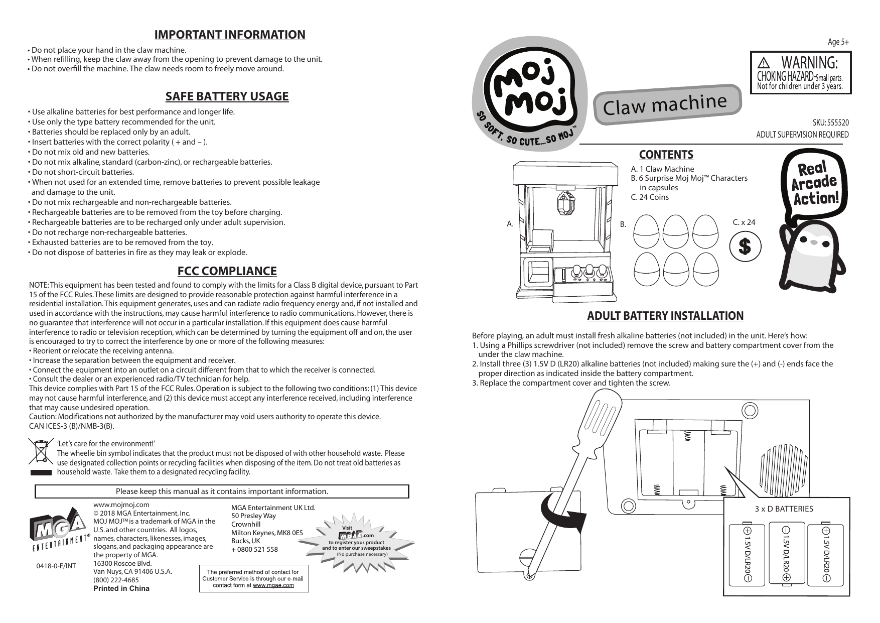 Moj moj best sale claw machine batteries