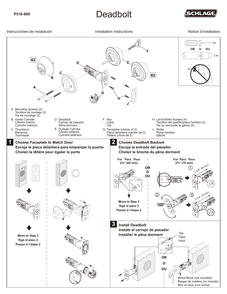 Schlage Home Front by Deadbolt Installation guide Manualzz