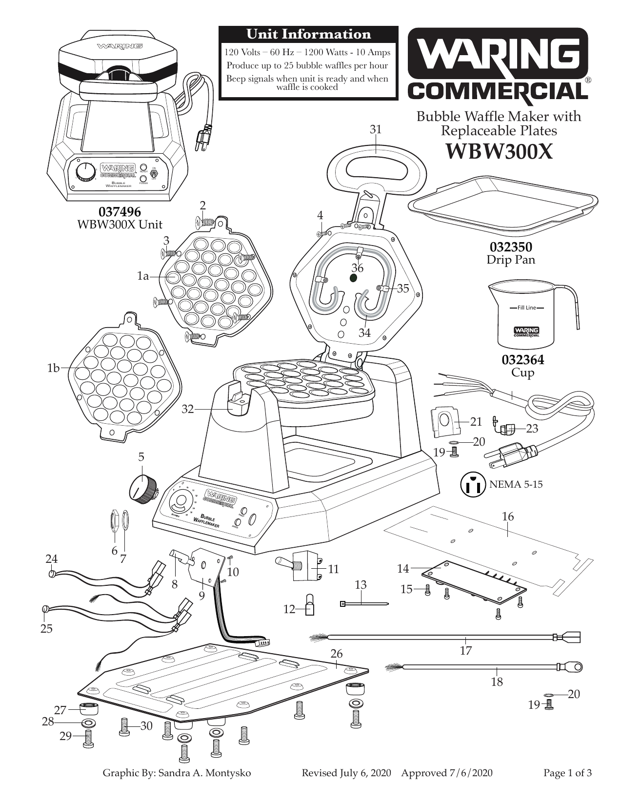 Waring WBW300X Bubble Waffle Maker - 120V, 1200W