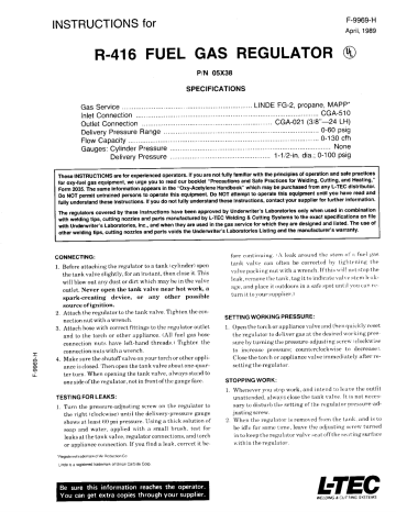 ESAB R-416 Fuel Gas Regulator Troubleshooting instruction | Manualzz