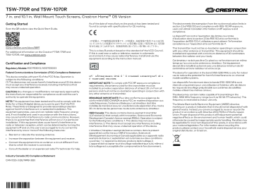 Crestron TSW-1070R Product information | Manualzz