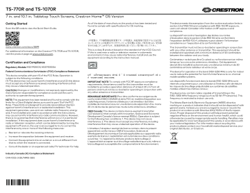 Crestron TS-1070R Product Information | Manualzz