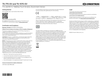 Crestron TS-1070-GV Product information | Manualzz