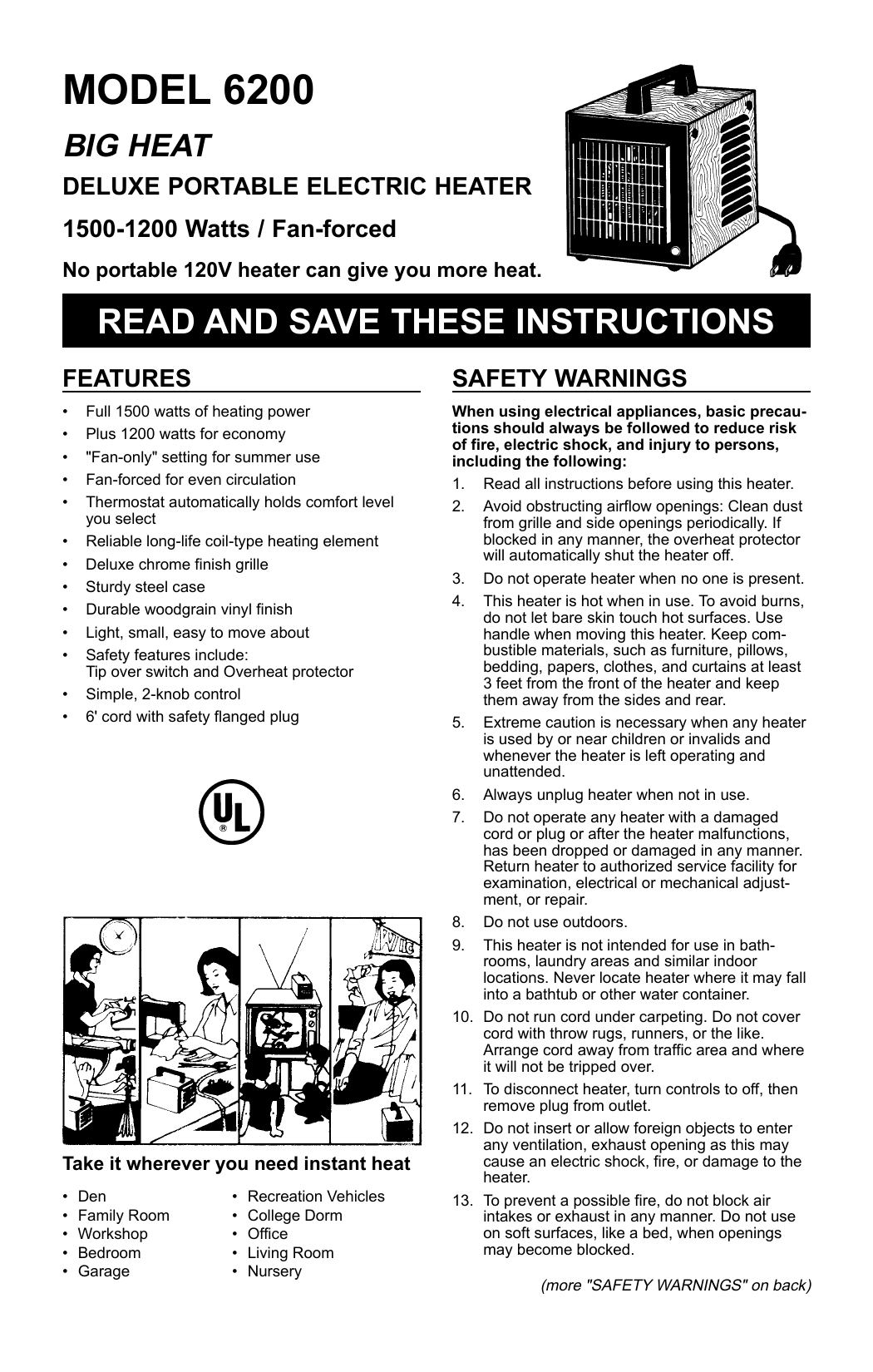 NuTone Big Heat 6200 User Manual | Manualzz