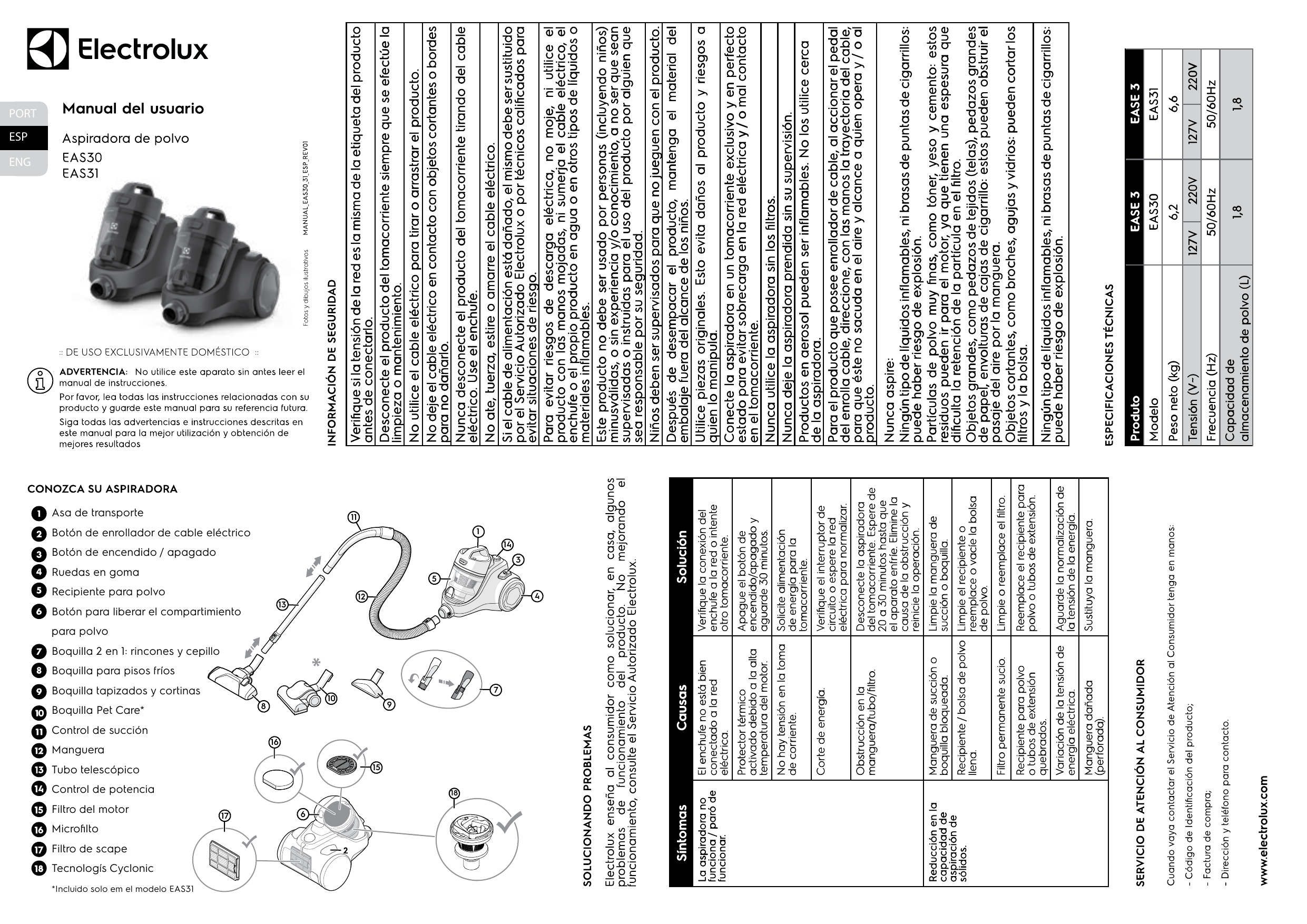Electrolux EAS31 Manual de usuario | Manualzz