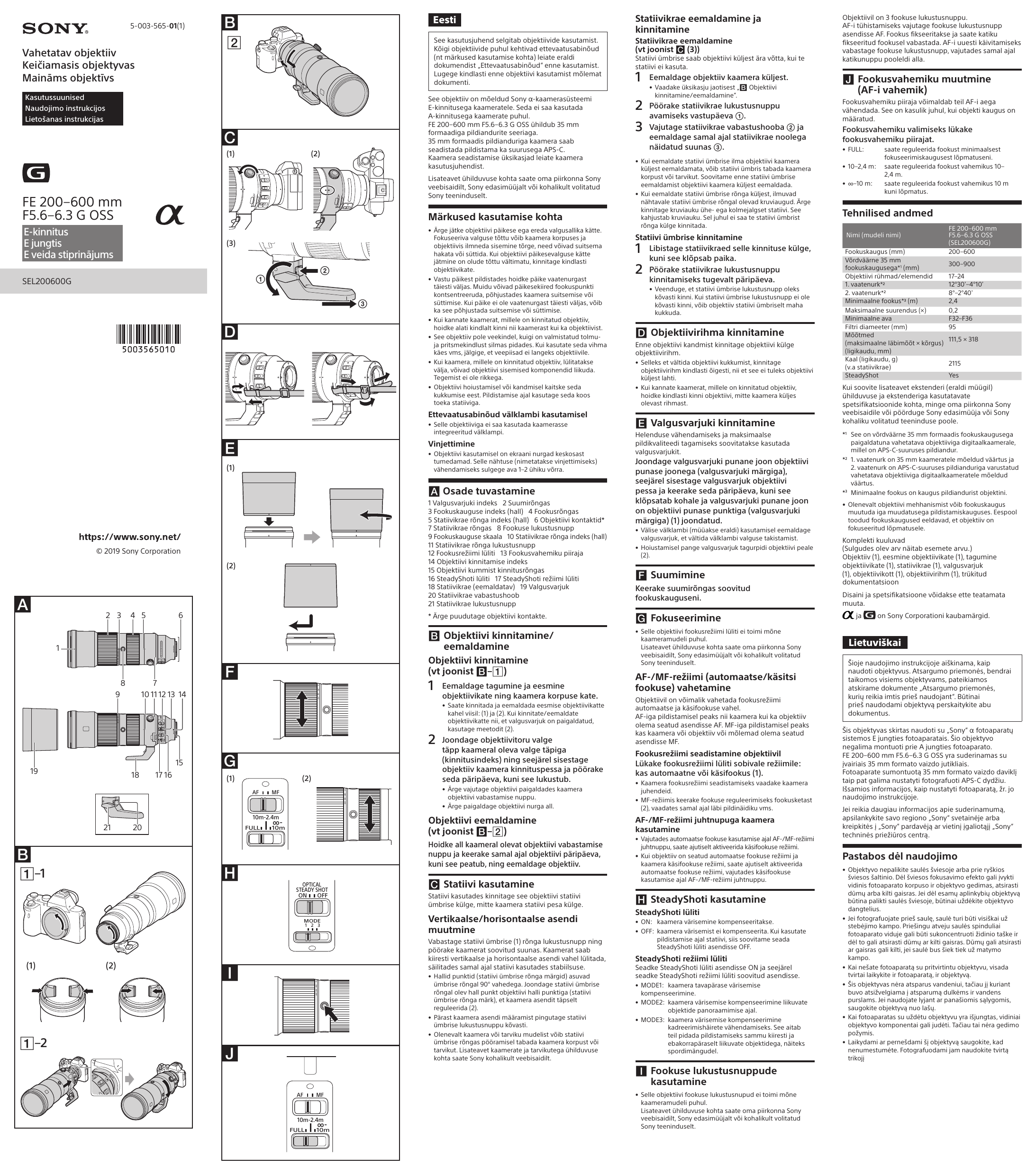 Sony Sel200600g Instructions Manualzz