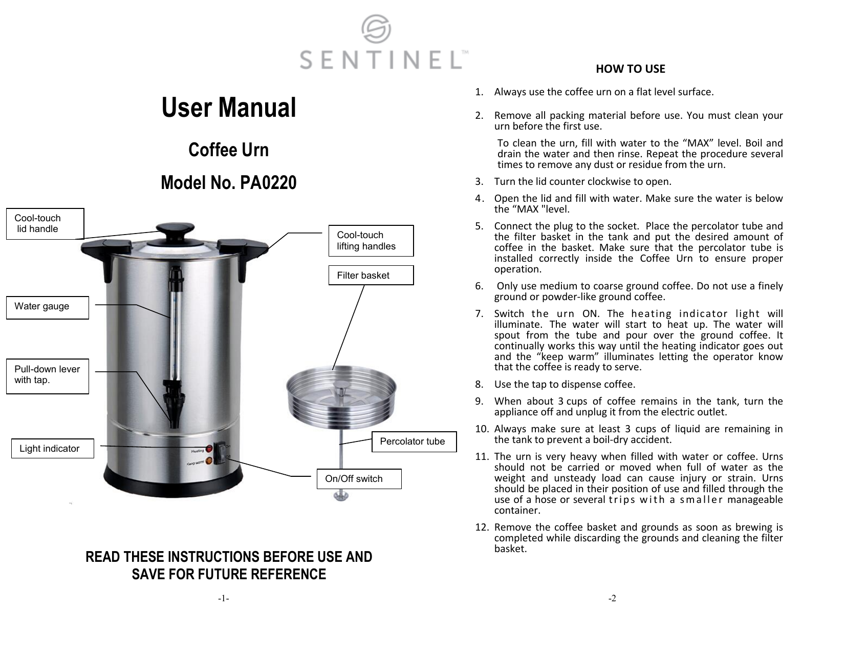 Sentinel 30-Cup Stainless Steel Coffee Urn