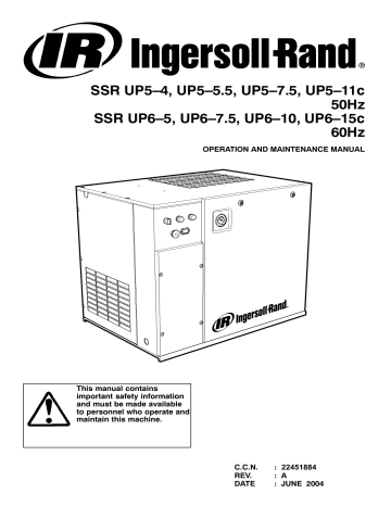 Ingersoll-Rand SSR UP5-4 Operation And Maintenance Manual | Manualzz