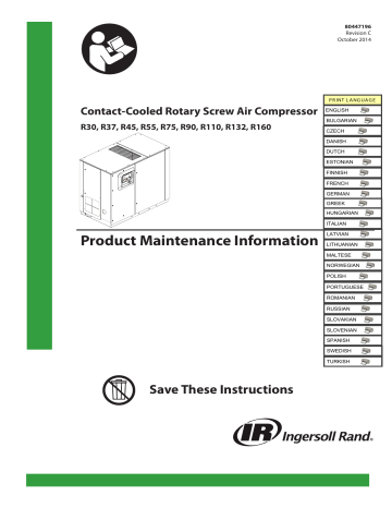 Ingersoll-Rand R110, R132, R160, R37, R30, R55, R45, R90, R75 Руководство пользователя | Manualzz