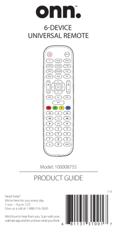 Onn 6-Device Universal Remote User Guide | Manualzz