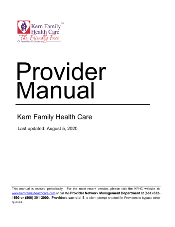 Kern Family Health Care Provider Owner's Manual | Manualzz