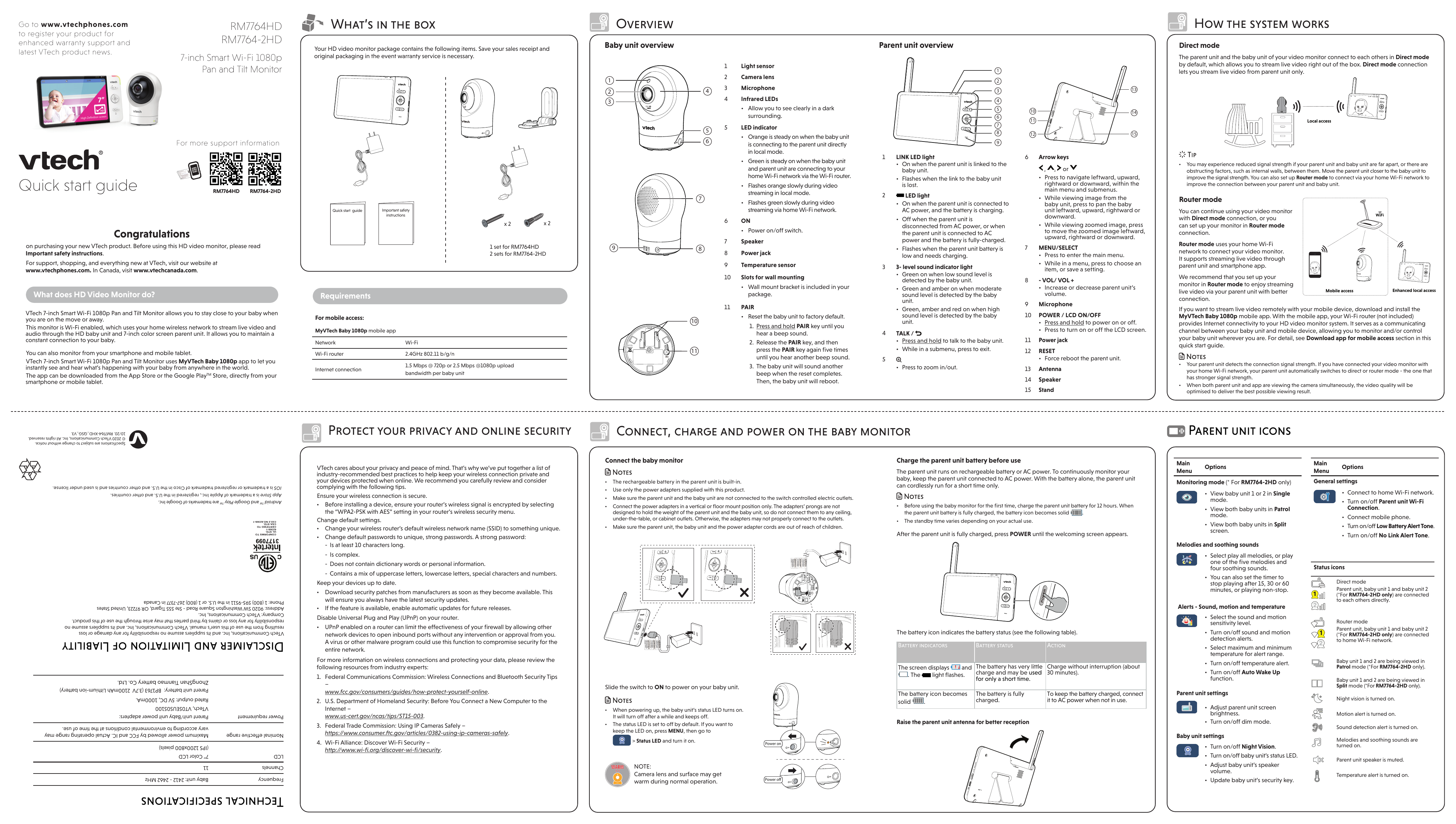 Vtech 7 Inch Smart Wi Fi 1080p Pan And Tilt Monitor Rm7764hd Rm7764 2hd User Manual Manualzz