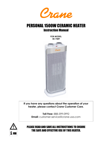 Crane Personal 1500w Ceramic Heater EE-7589 Instruction manual | Manualzz