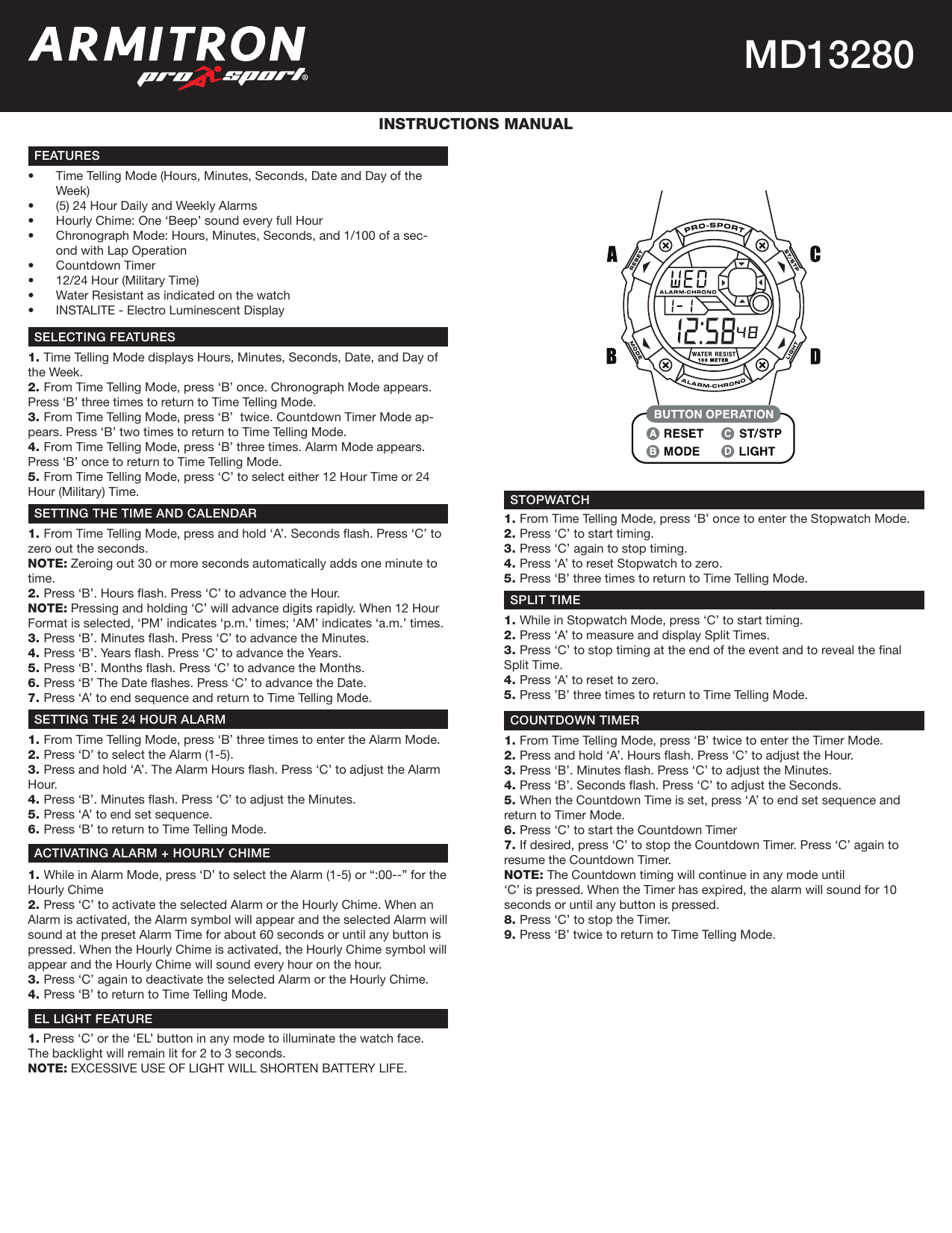 Armitron MD13280 Series Watch User Manual Manualzz