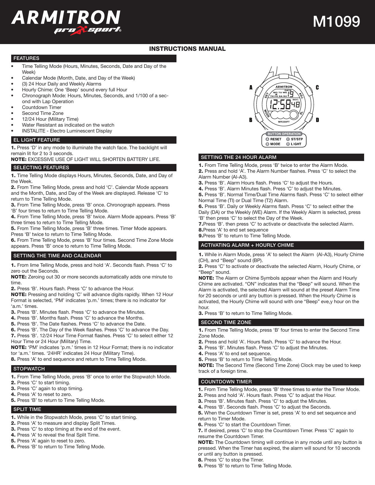 Armitron M1099 Watch Instructions Manualzz