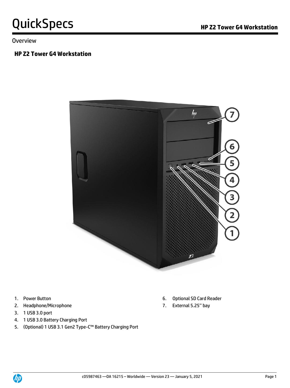 hp z2 g5 tower quickspecs